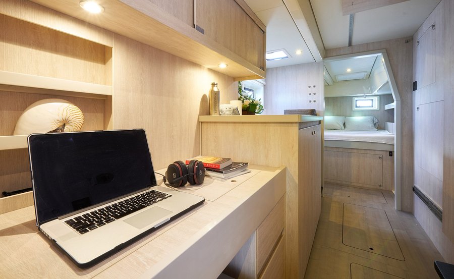 Cabin work nook aboard the Playgrounds catamaran, Tamarindo, Costa Rica